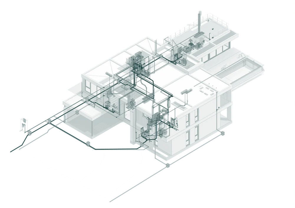 Casa Buck: capa de instalaciones MEP del modelo BIM
